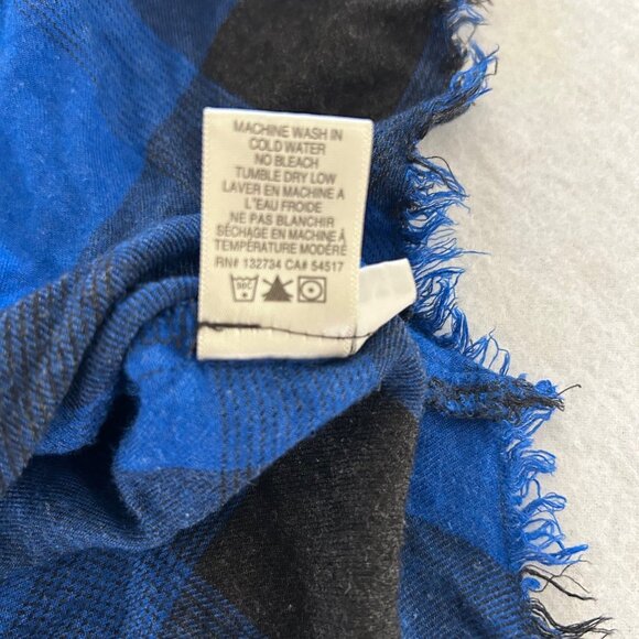 Cloth & Stone Shirt Blue Black Plaid Raw Hem Roll Tab Sleeve Button Down SizeM - Picture 9 of 9